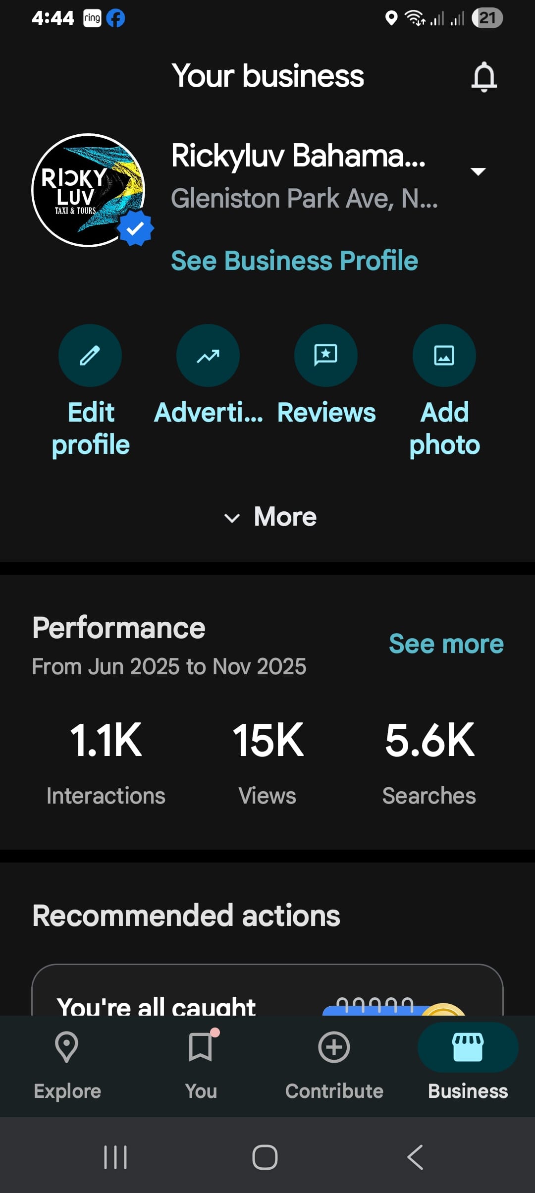Google performance snapshot Week 7 – November 30 2025 for Rickyluv Bahamas Taxi & Tours in Nassau, Bahamas