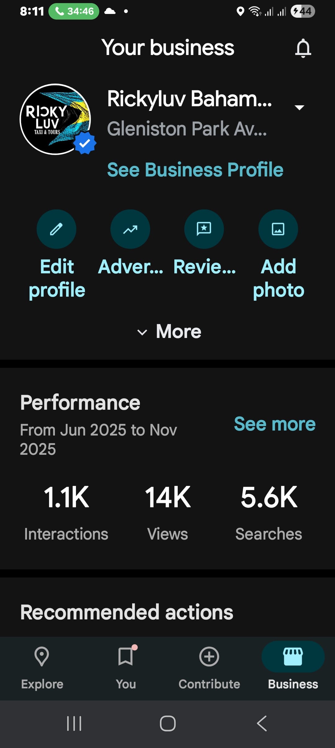 Google performance snapshot Week 5, November 16 2025 – 1.1K interactions, 14K views, 5.6K searches